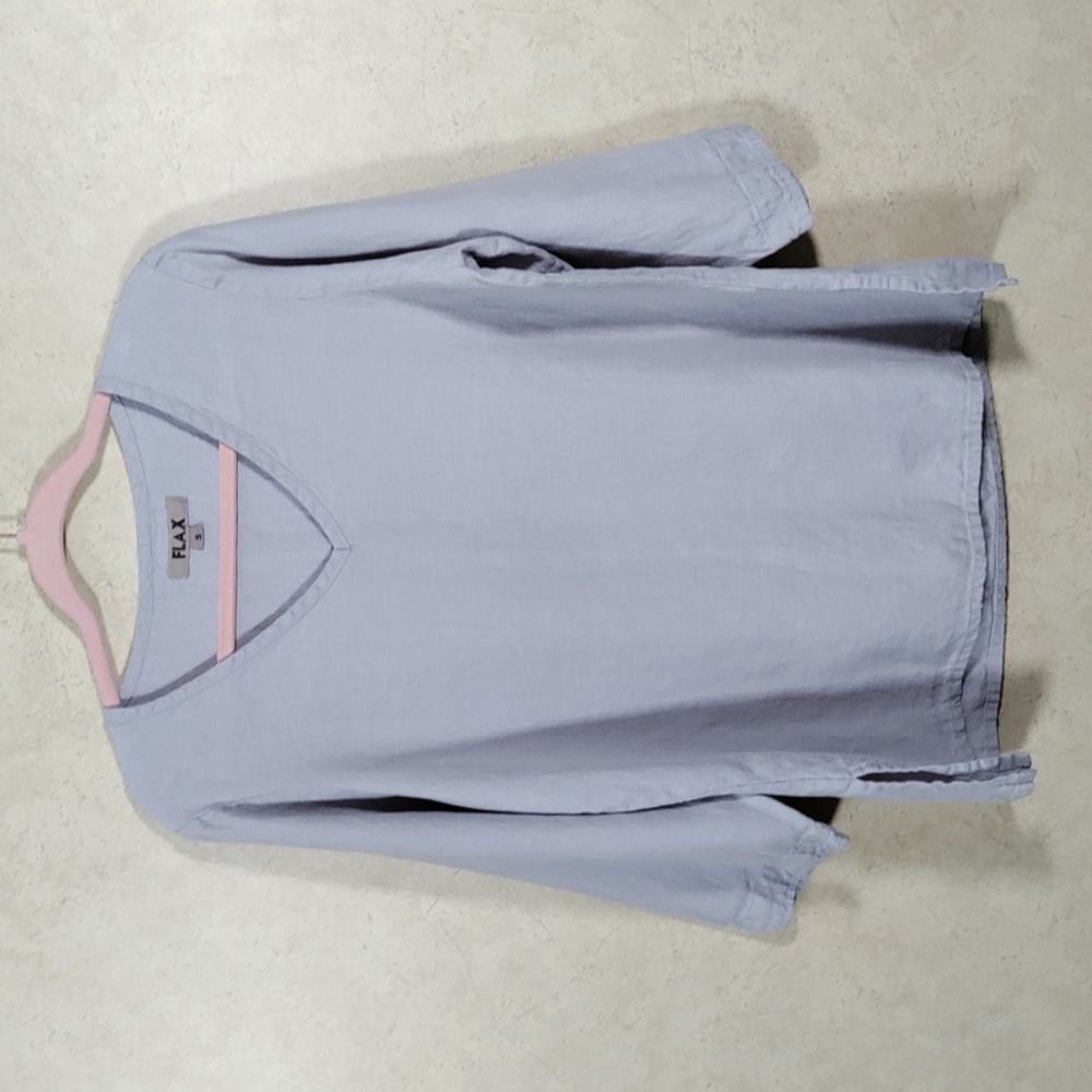 05116 Flax light gray linen v-neck blouse S